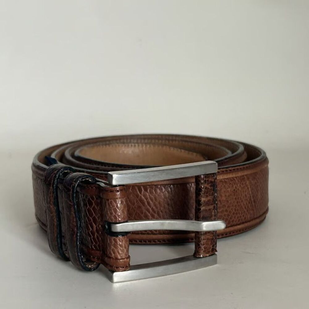 Mezlan Genuine Ostrich Belt Mens Size 36 Brown Exotic Leather Dress M4761 Spain